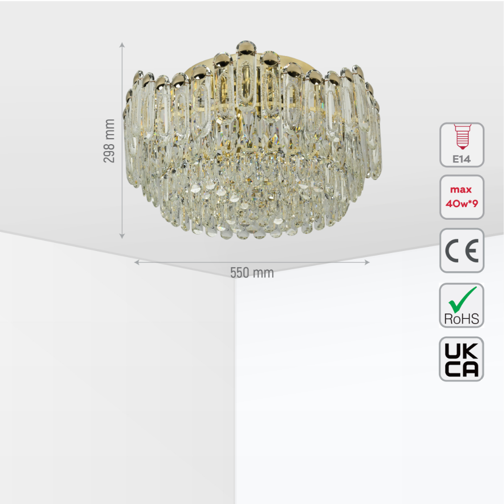 Cascade Crystal Flush Chandelier Ceiling Light