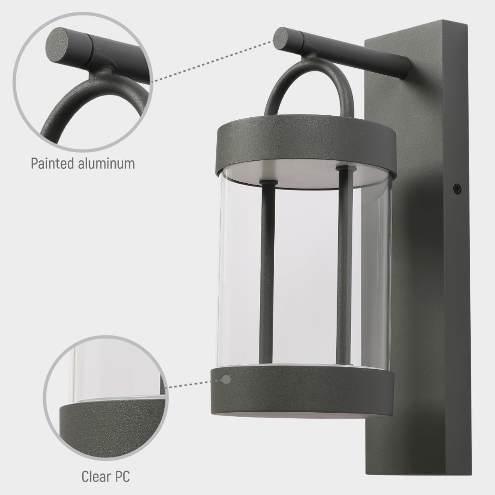 Cassian LED Outdoor Lantern Wall Light 8W 3000K Dark Grey