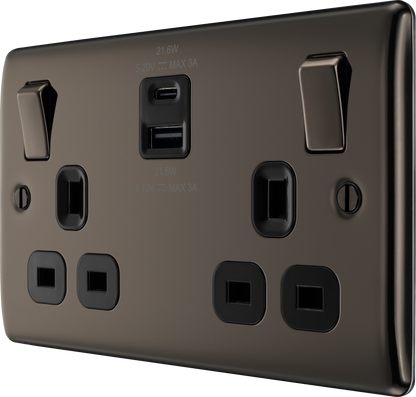 BG Nexus Metal Black Nickel USB Charging Socket