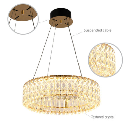 Crystal Gold Pendant Chandelier Light with Remote Control