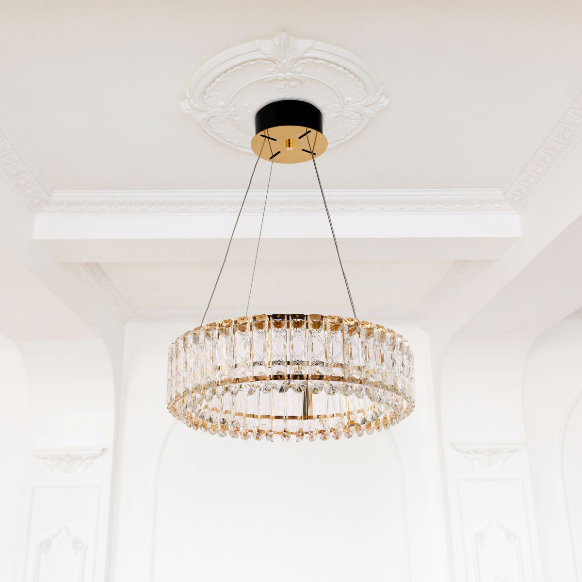Crystal Gold Pendant Chandelier Light with Remote Control