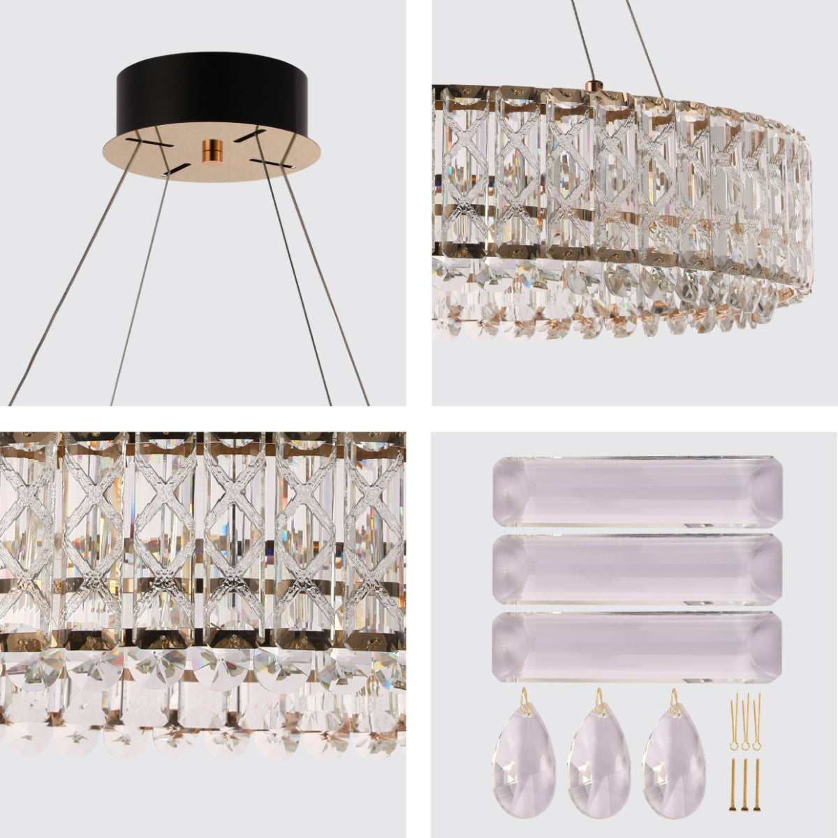 Crystal Gold Pendant Chandelier Light with Remote Control