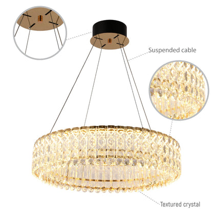 Crystal Gold Pendant Chandelier Light with Remote Control