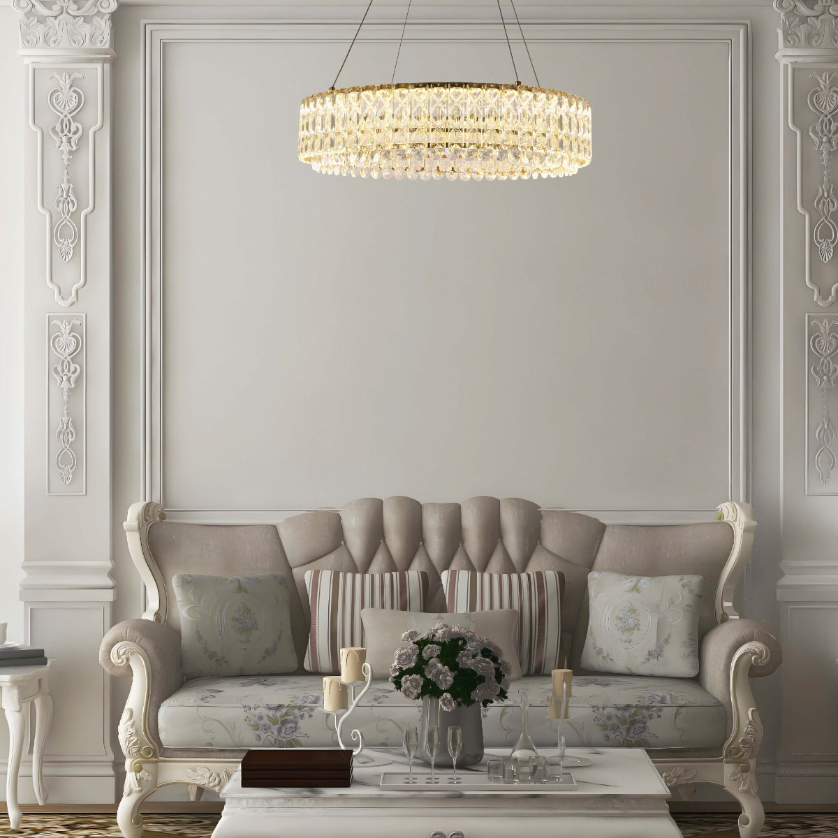 Crystal Gold Pendant Chandelier Light with Remote Control