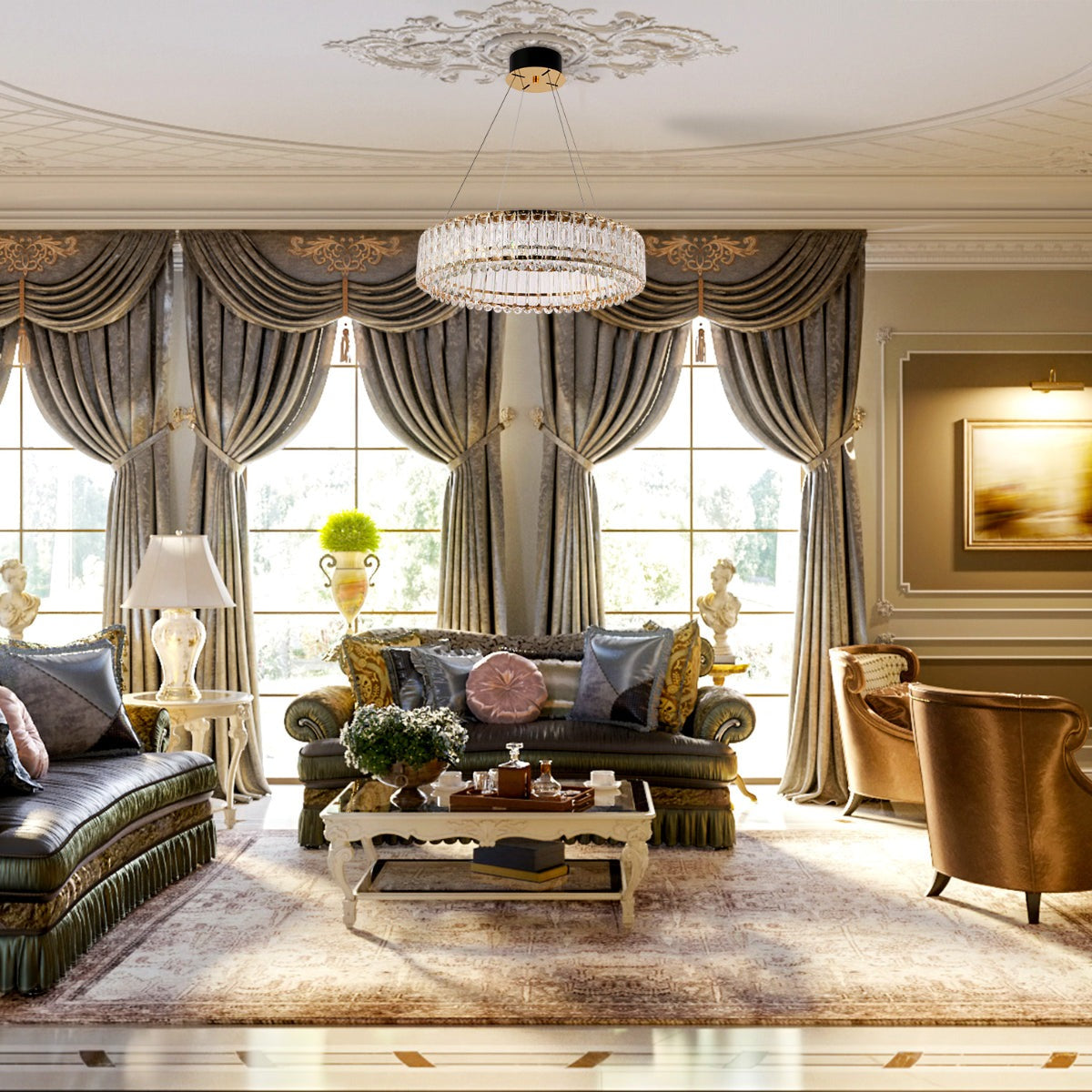 Crystal Gold Pendant Chandelier Light with Remote Control