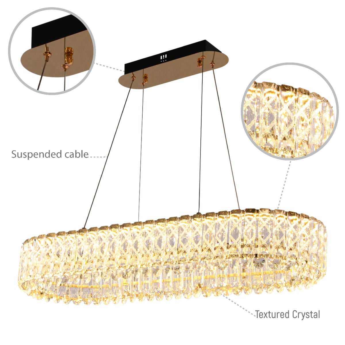 Crystal Gold Pendant Chandelier Light with Remote Control
