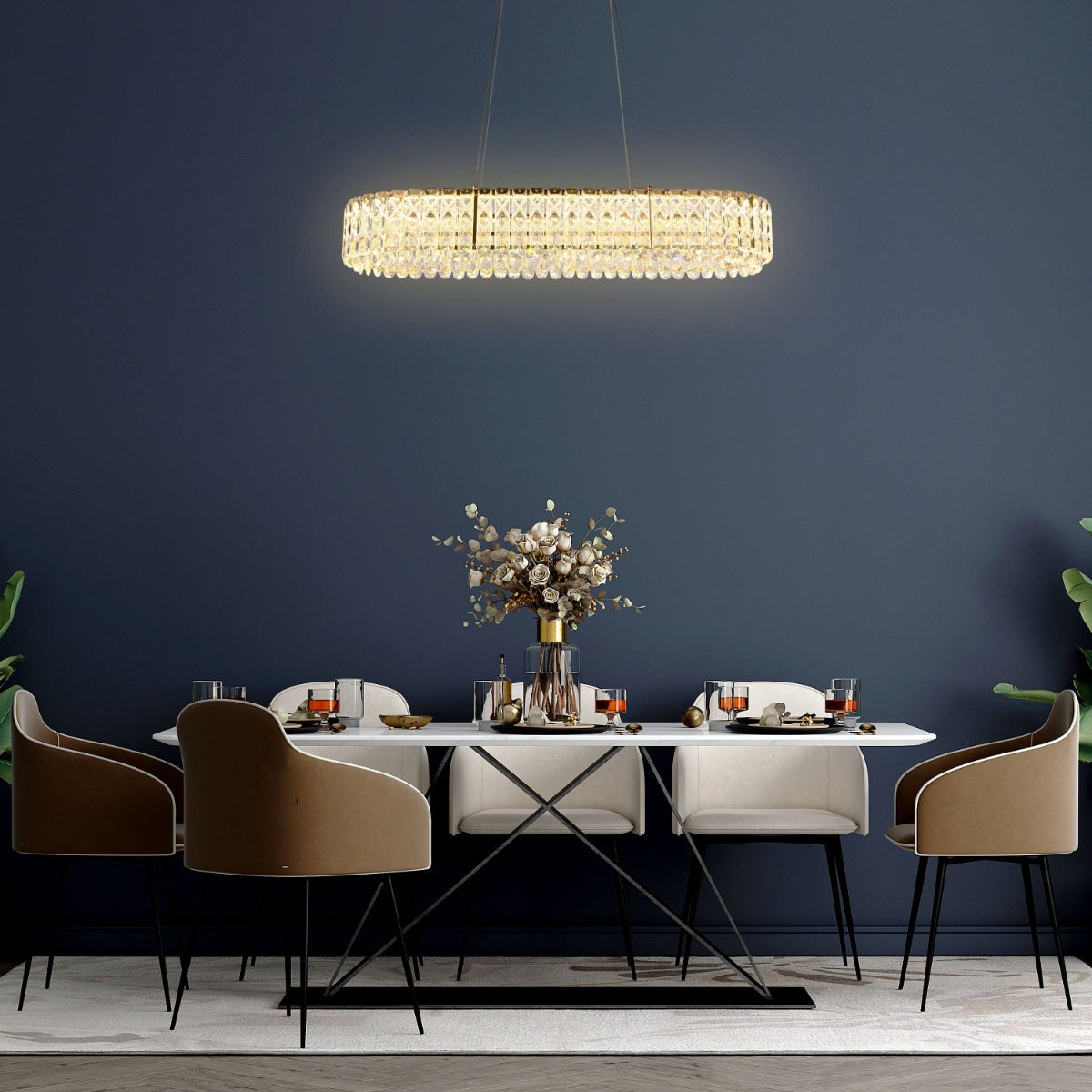 Crystal Gold Pendant Chandelier Light with Remote Control