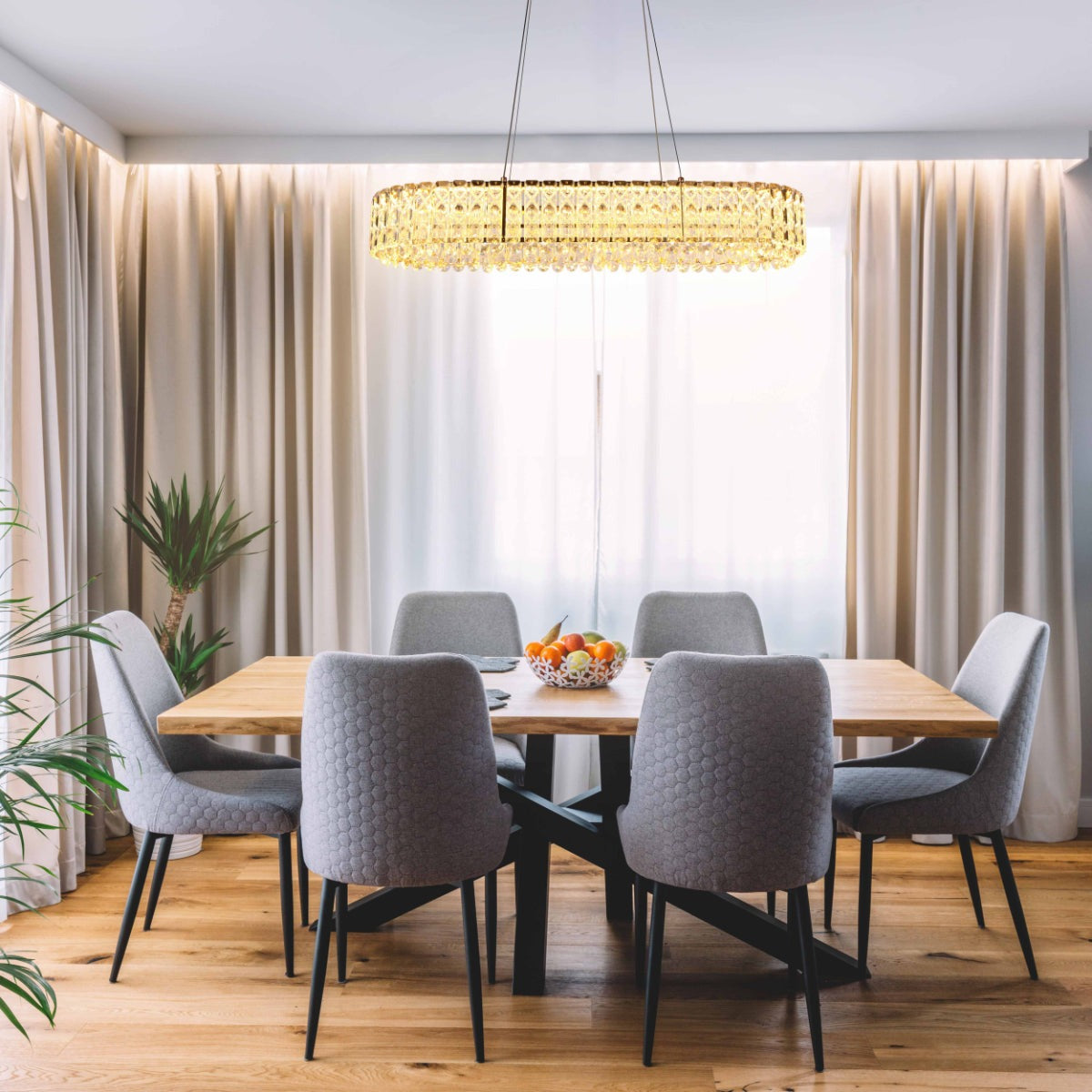Crystal Gold Pendant Chandelier Light with Remote Control