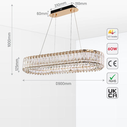 Crystal Gold Pendant Chandelier Light with Remote Control
