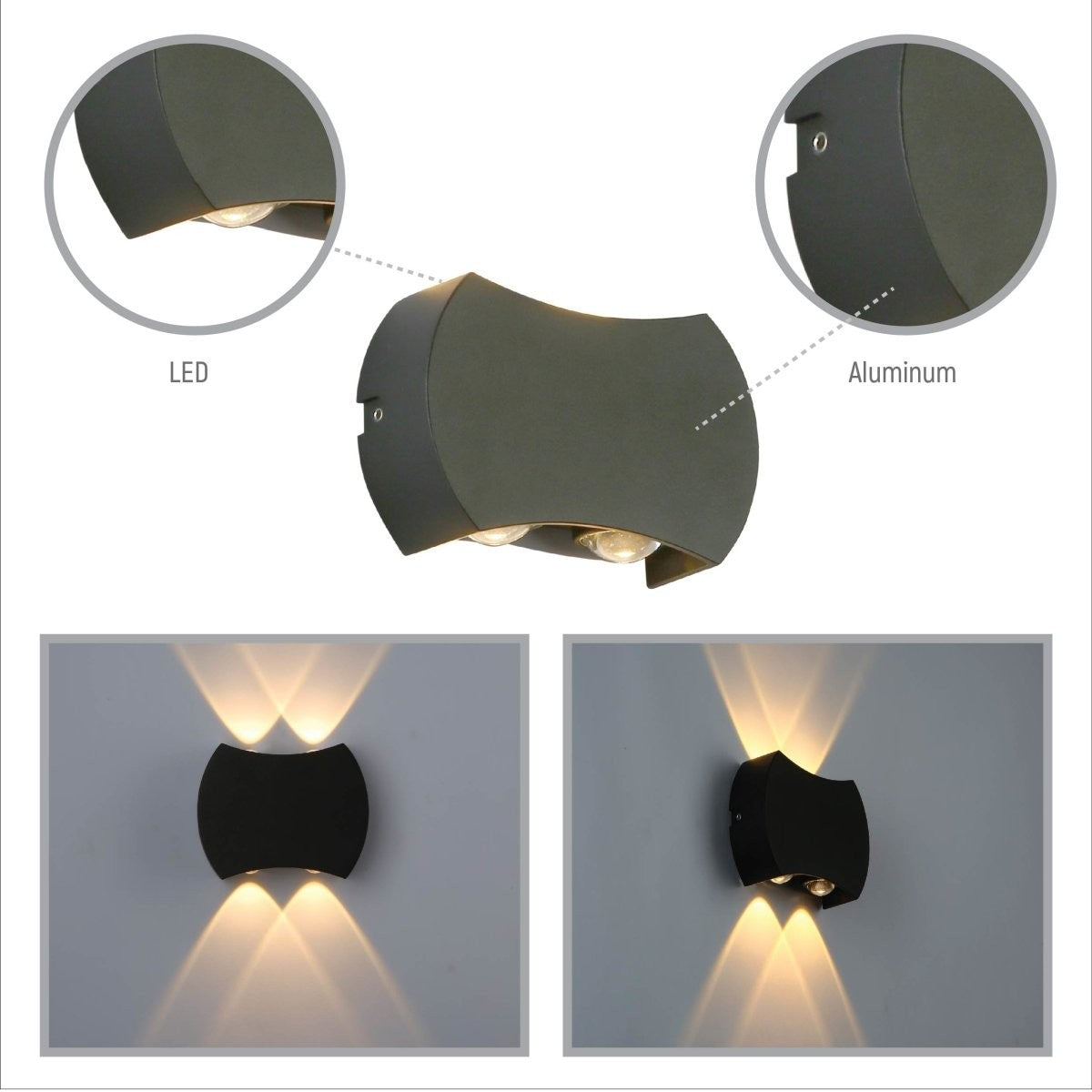 Black 4 way Up Down Outdoor Modern LED Wall Light