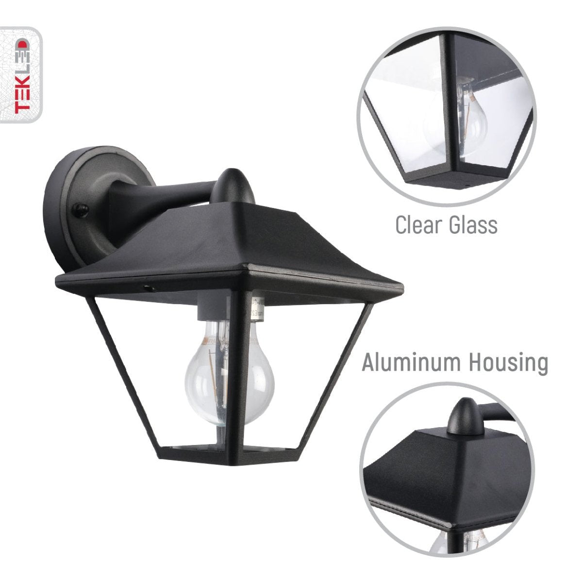 Downward Cottage Style Outdoor Wall Lamp, Matt Black, E27