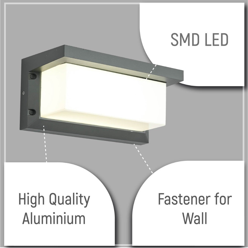 LED Diecast Aluminium Cuboid Hood Wall Lamp 20W Cool White 4000K IP54 Grey