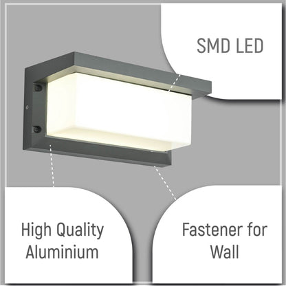 LED Diecast Aluminium Cuboid Hood Wall Lamp 20W Cool White 4000K IP54 Grey