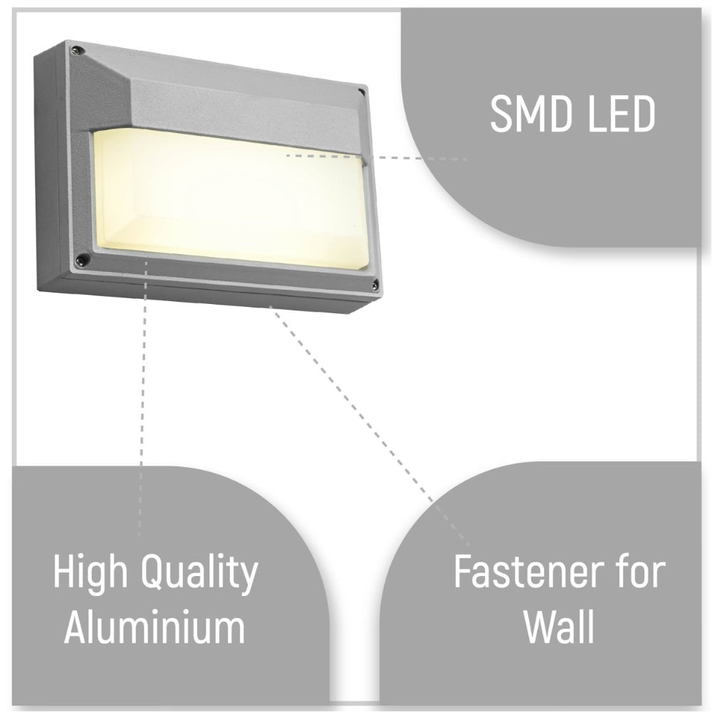 LED Diecast Wall Lamp, Rectangle Half, 20W 4000K, IP54, Grey