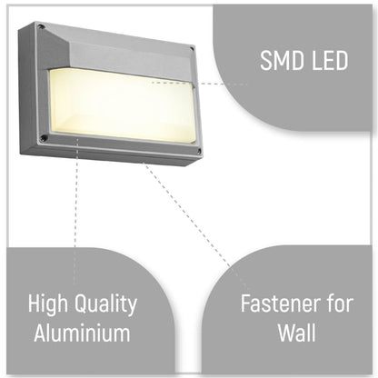 LED Diecast Wall Lamp, Rectangle Half, 20W 4000K, IP54, Grey