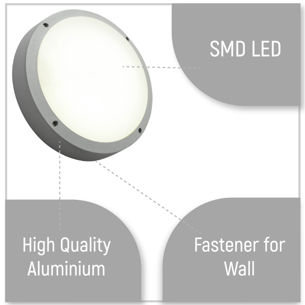Fool Moon Eyelid LED Diecast Aluminium Round Wall Lamp 20W Cool White 4000K IP54 Grey 275mm