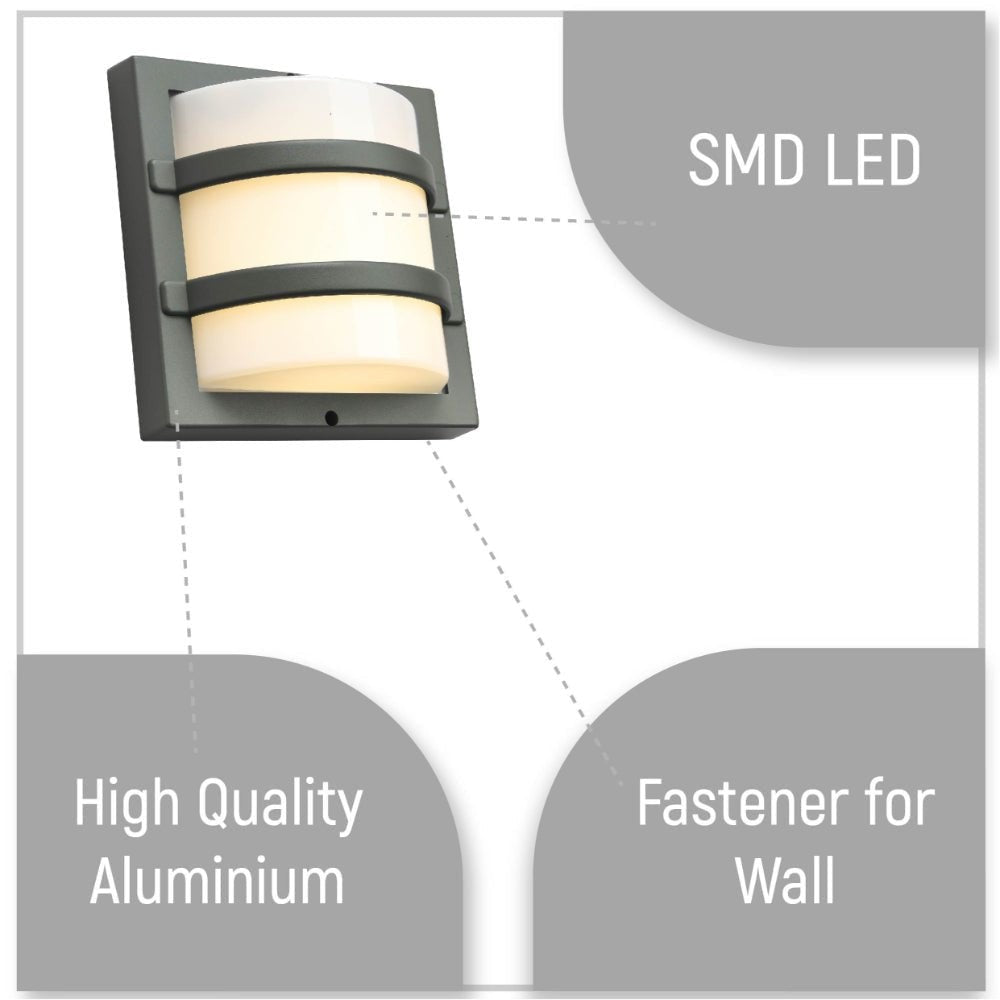 LED Diecast Aluminium Stripped Wall Lamp 12W Warm White 3000K IP54 Grey