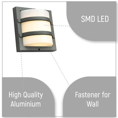 LED Diecast Aluminium Stripped Wall Lamp 12W Warm White 3000K IP54 Grey