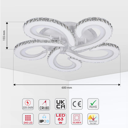 Crystal LED Ceiling Lights - Floral, Double Ring, Double Square, Quadruple Ring Designs