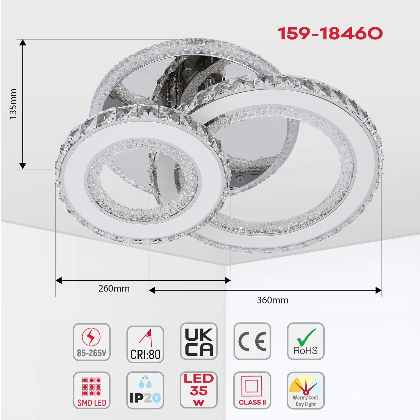 Crystal LED Ceiling Lights - Floral, Double Ring, Double Square, Quadruple Ring Designs