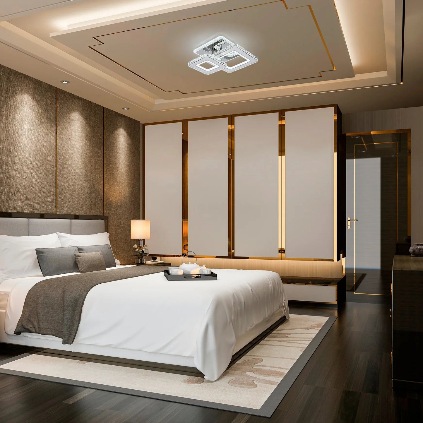 Crystal LED Ceiling Lights - Floral, Double Ring, Double Square, Quadruple Ring Designs