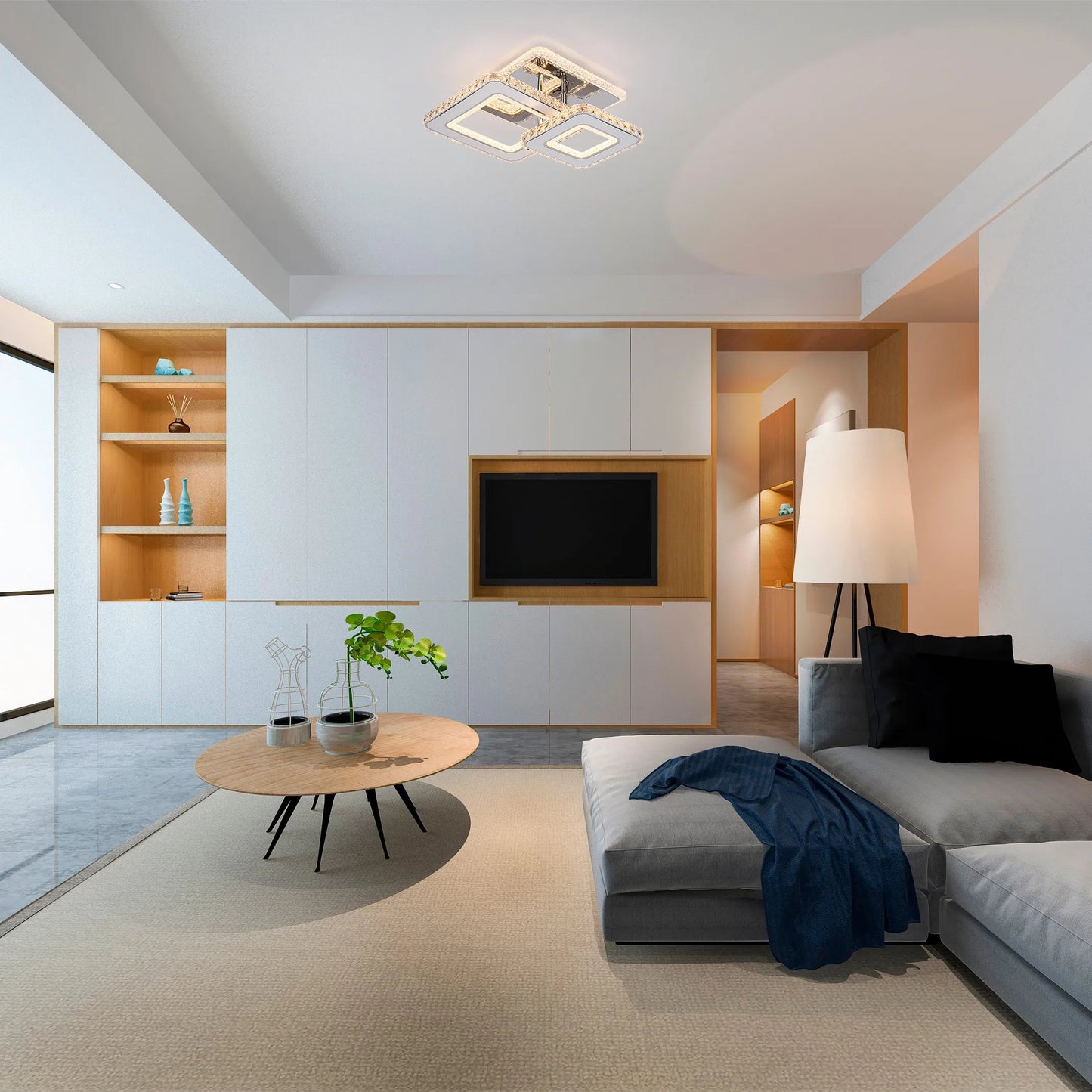 Crystal LED Ceiling Lights - Floral, Double Ring, Double Square, Quadruple Ring Designs