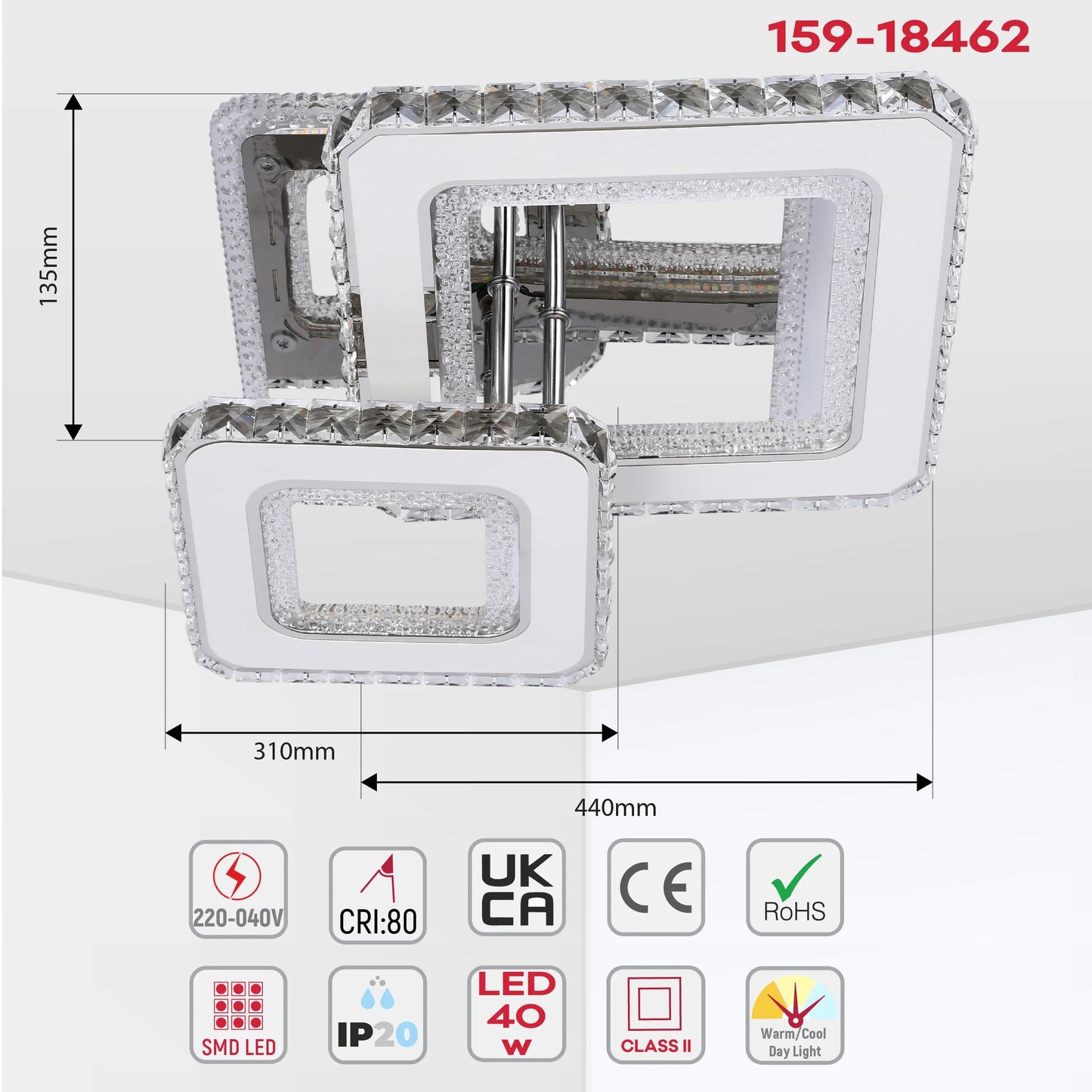 Crystal LED Ceiling Lights - Floral, Double Ring, Double Square, Quadruple Ring Designs
