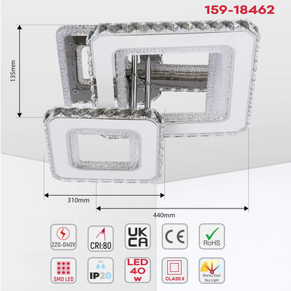Crystal LED Ceiling Lights - Floral, Double Ring, Double Square, Quadruple Ring Designs