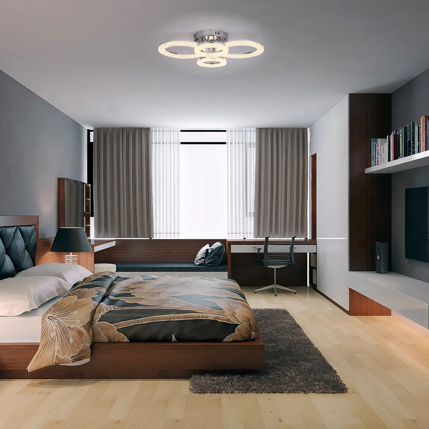 Crystal LED Ceiling Lights - Floral, Double Ring, Double Square, Quadruple Ring Designs