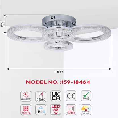 Crystal LED Ceiling Lights - Floral, Double Ring, Double Square, Quadruple Ring Designs
