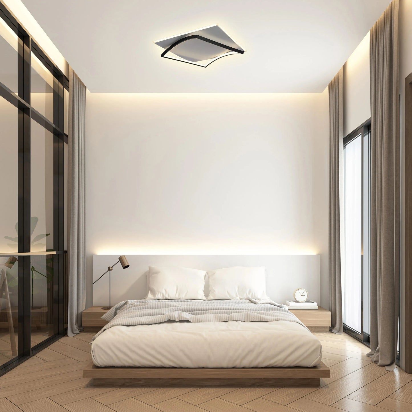 Curved-Frame LED Ceiling Light, CCT Tunable with Remote, 72W, Flush Mount