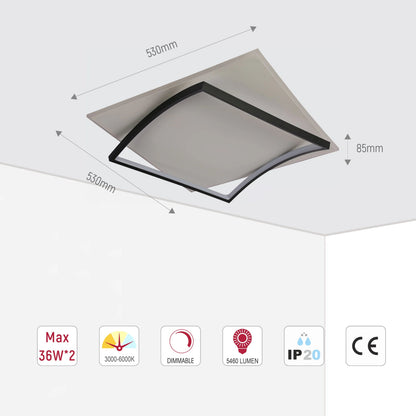 Curved-Frame LED Ceiling Light, CCT Tunable with Remote, 72W, Flush Mount