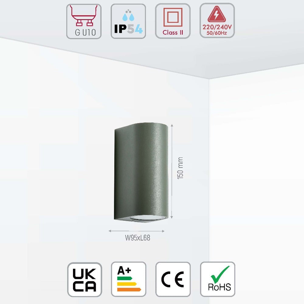 Up-Down Outdoor Wall Lamp IP54 GU10 Light Grey – TEKLED