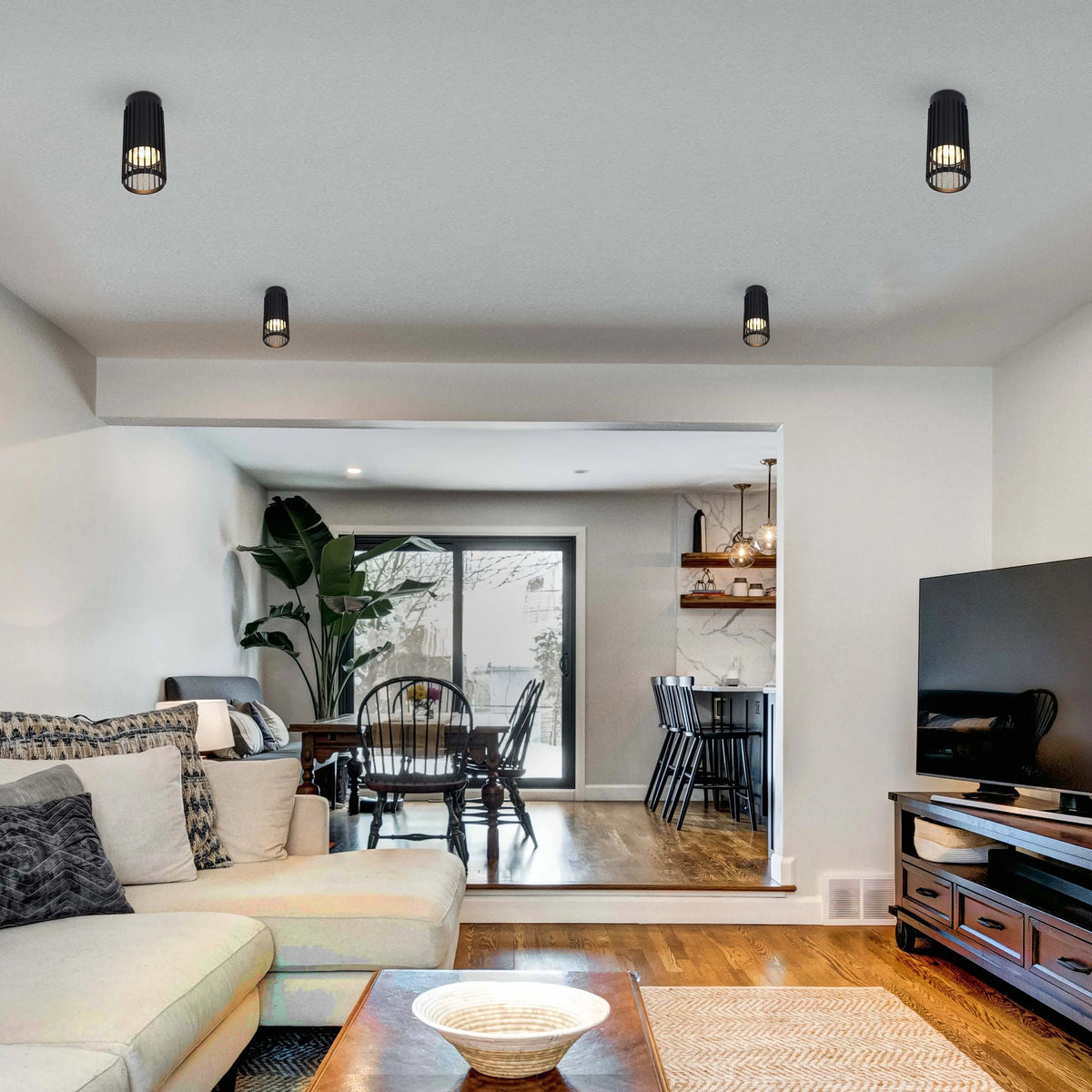 Cylindrical Slatted Flush Mount Light