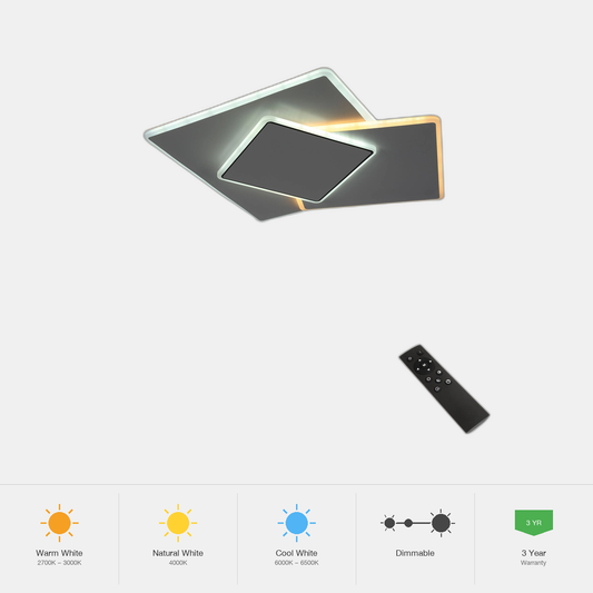 Tekled Staggered Trio Square LED Ceiling Light, CCT Tunable wi