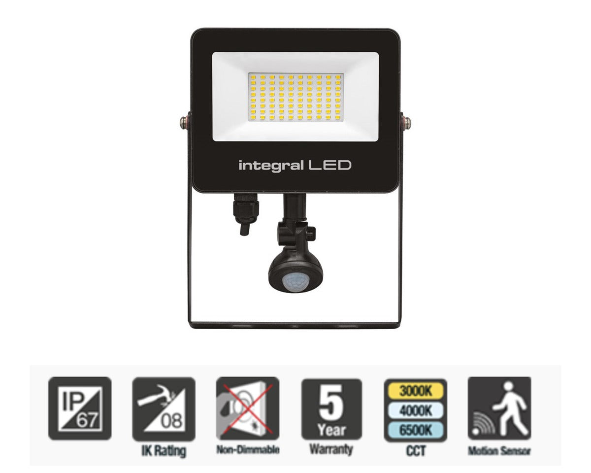 Integral Super Slim 2 Floodlight IP67 5000LM 50W Tuya 3000/4000/6500K PIR 120° Dimmable 100LM/W Black