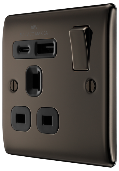 BG Nexus Metal Black Nickel USB Charging Socket