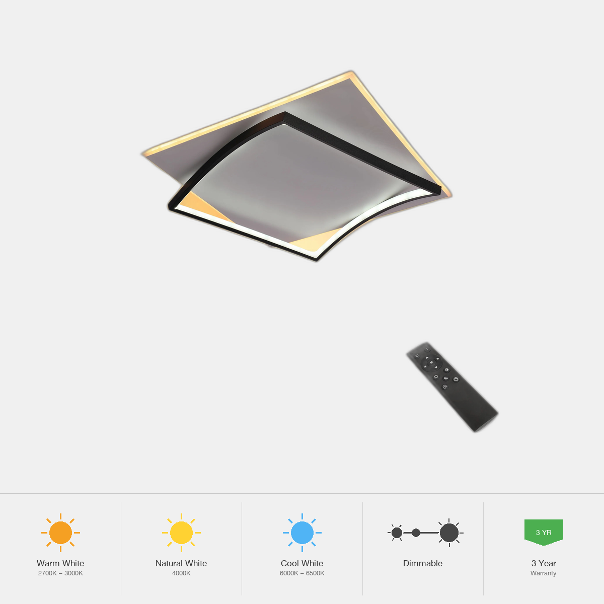 Tekled Curved-Frame LED Ceiling Light, CCT Tunable with Remote