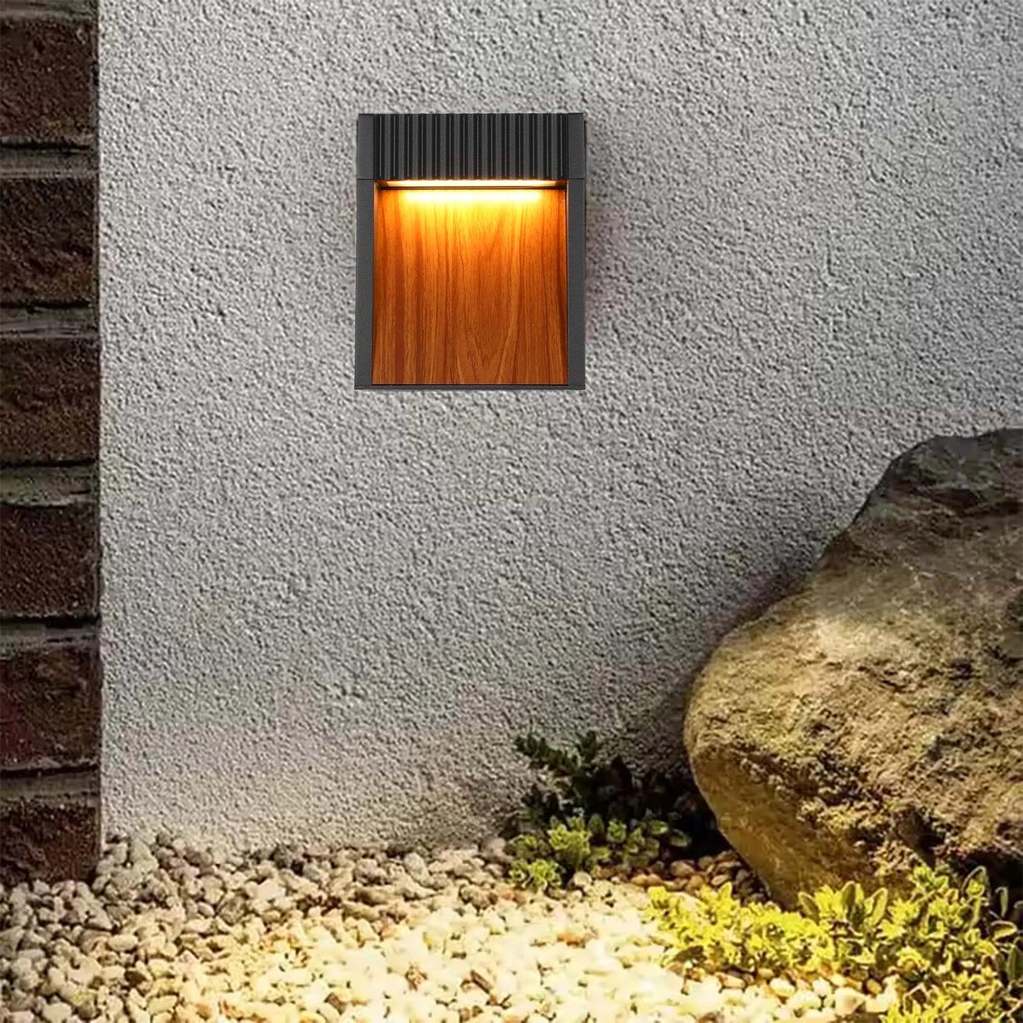 Dark Grey Wood-Effect Outdoor Wall Light