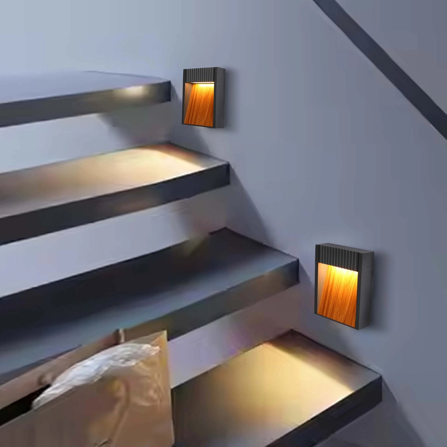 Dark Grey Wood-Effect Outdoor Wall Light