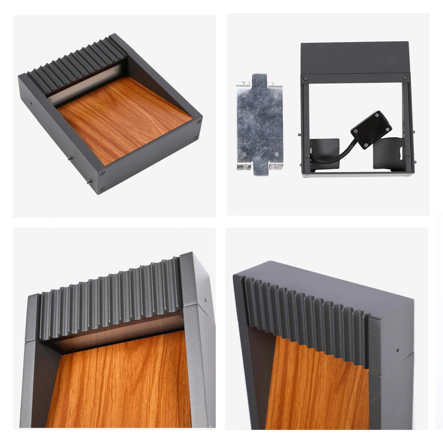 Dark Grey Wood-Effect Outdoor Wall Light