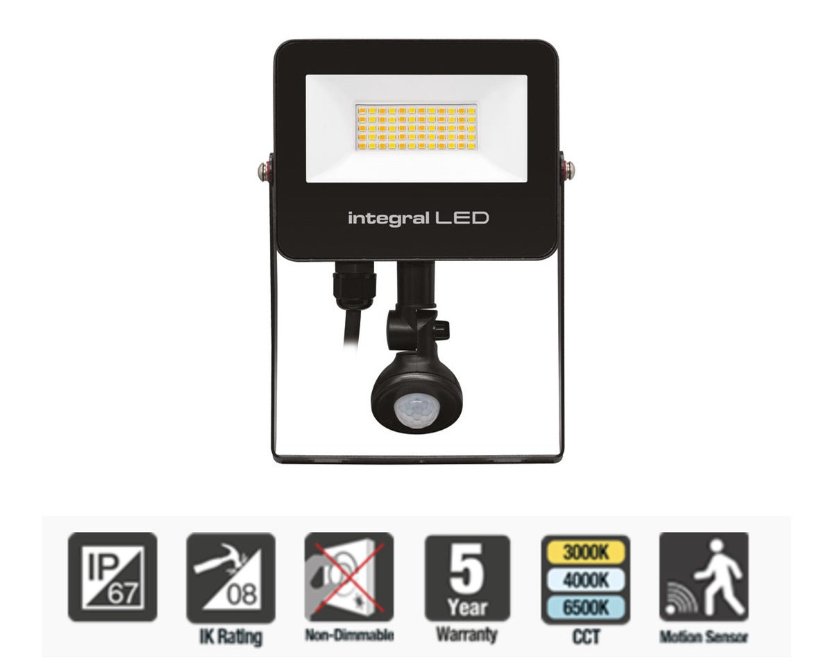 Integral Super Slim 2 Floodlight IP67 2000LM 20W Tuya 3000/4000/6500K PIR 120° Dimmable 100LM/W Black