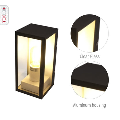 Modern Lantern Cuboid Wall Lamp Upward Base Grey&White Clear Glass E27