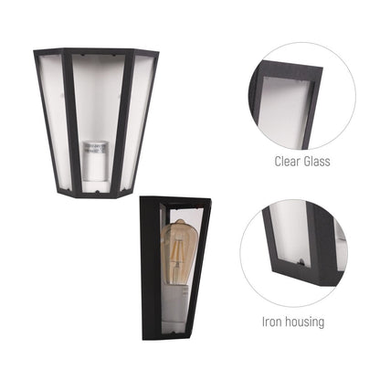 Modern Lantern Trapezium Cuboid Wall Lamp Upward Base Matt Black&White Clear Glass E27