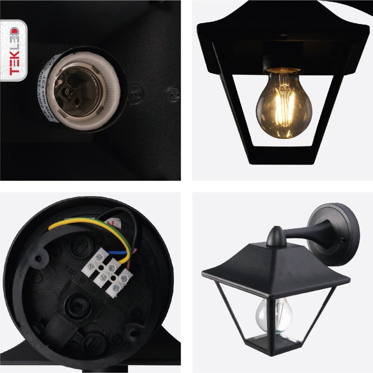 Downward Cottage Style Outdoor Wall Lamp, Matt Black, E27