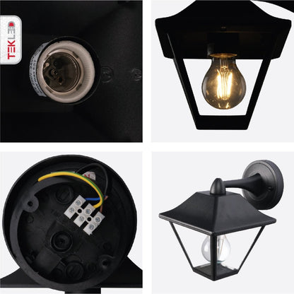 Downward Cottage Style Outdoor Wall Lamp, Matt Black, E27