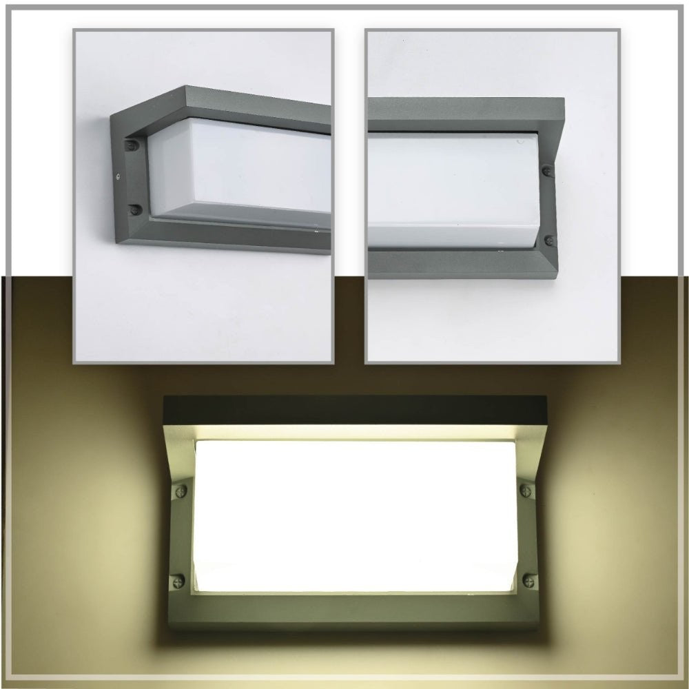 LED Diecast Aluminium Cuboid Hood Wall Lamp 20W Cool White 4000K IP54 Grey