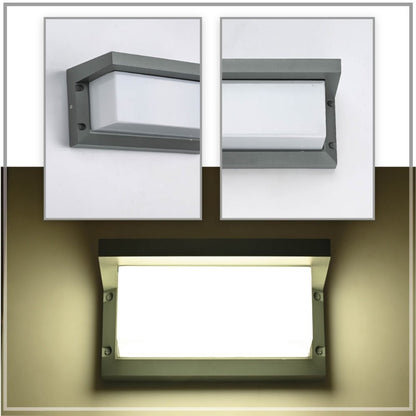 LED Diecast Aluminium Cuboid Hood Wall Lamp 20W Cool White 4000K IP54 Grey