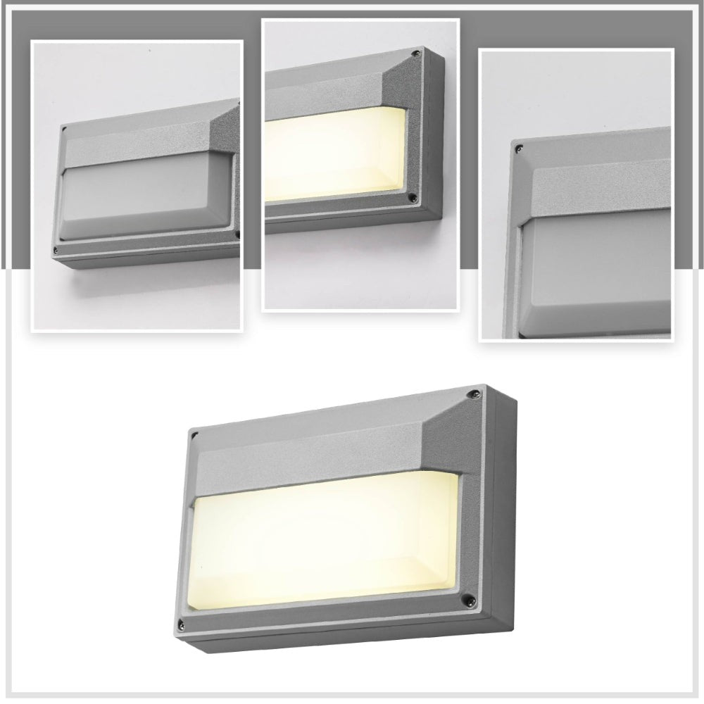 LED Diecast Wall Lamp, Rectangle Half, 20W 4000K, IP54, Grey