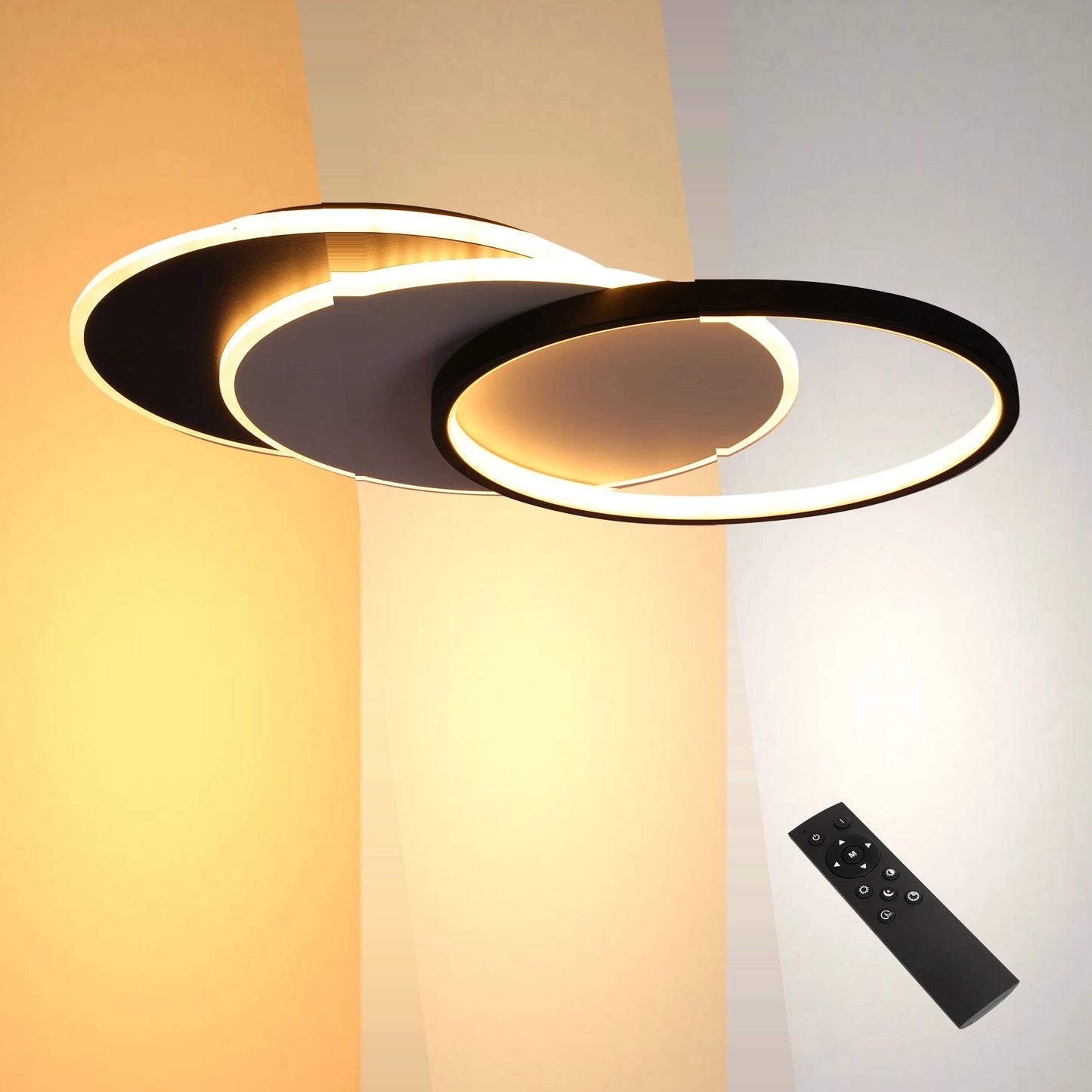 Dimmable CCT Tunable Overlapping Tray LED Ceiling Light with Remote for Bedrooms & Living Rooms